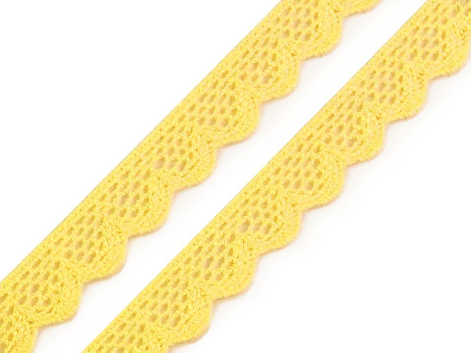 Bavlněná krajka šíře 15 mm paličkovaná, barva 12 žlutá
