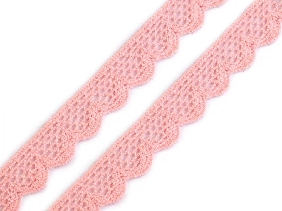 Bavlněná krajka paličkovaná šíře 15 mm, barva 2 růžová světlá