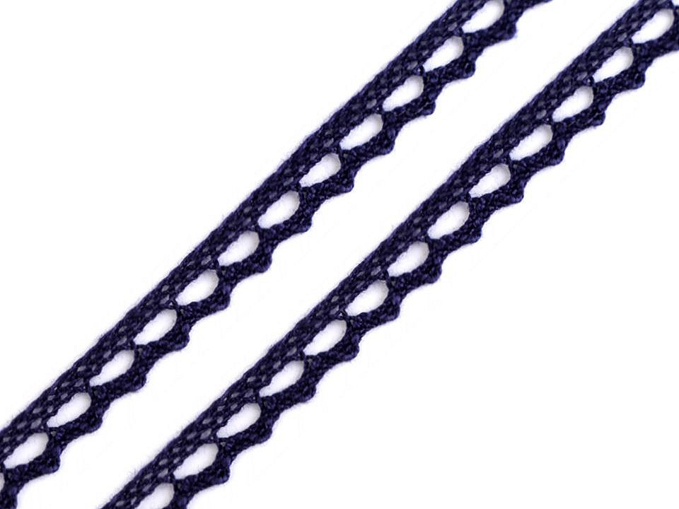 Bavlněná krajka paličkovaná šíře 9 mm, barva 6074 modrá tmavá