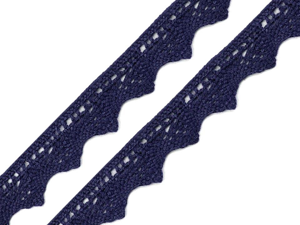 Bavlněná krajka šíře 18 mm paličkovaná, barva 14 modrá temná