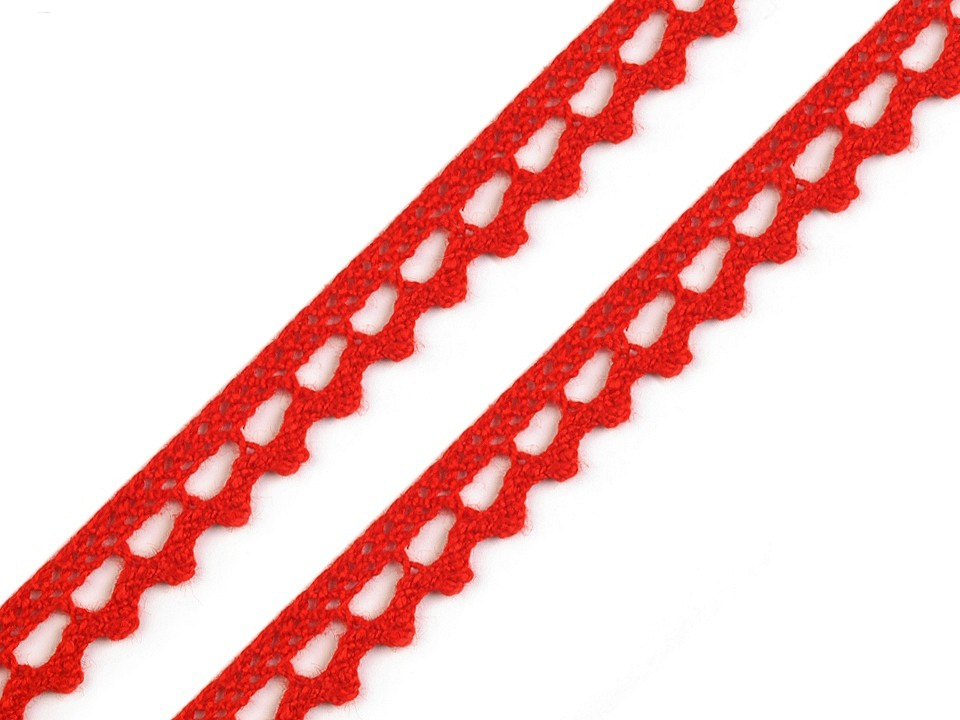 Bavlněná krajka paličkovaná šíře 9 mm, barva 6083 červená