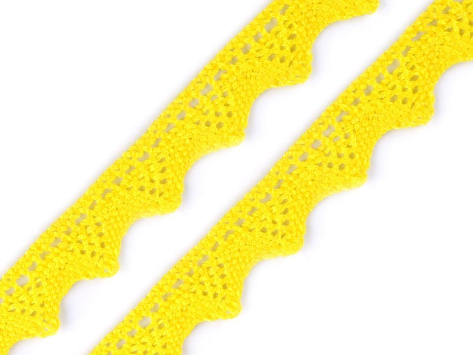 Bavlněná krajka šíře 18 mm paličkovaná, barva 15 žlutá máslová