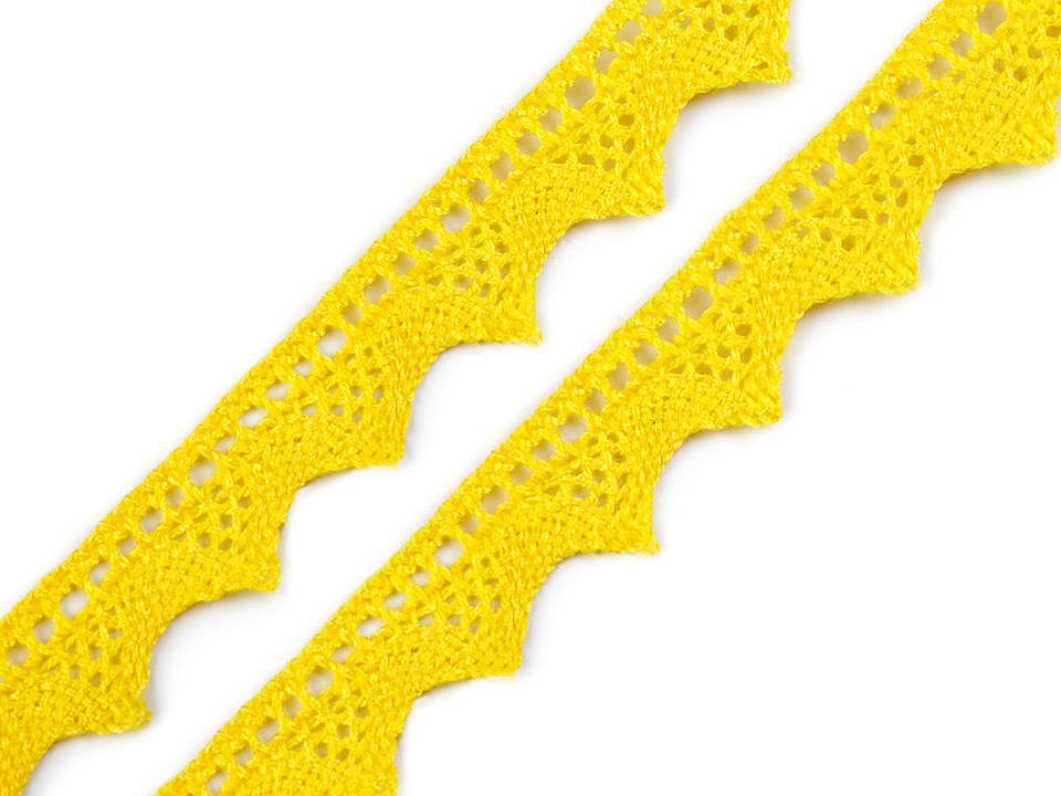 Bavlněná krajka šíře 18 mm paličkovaná, barva 11 žlutá