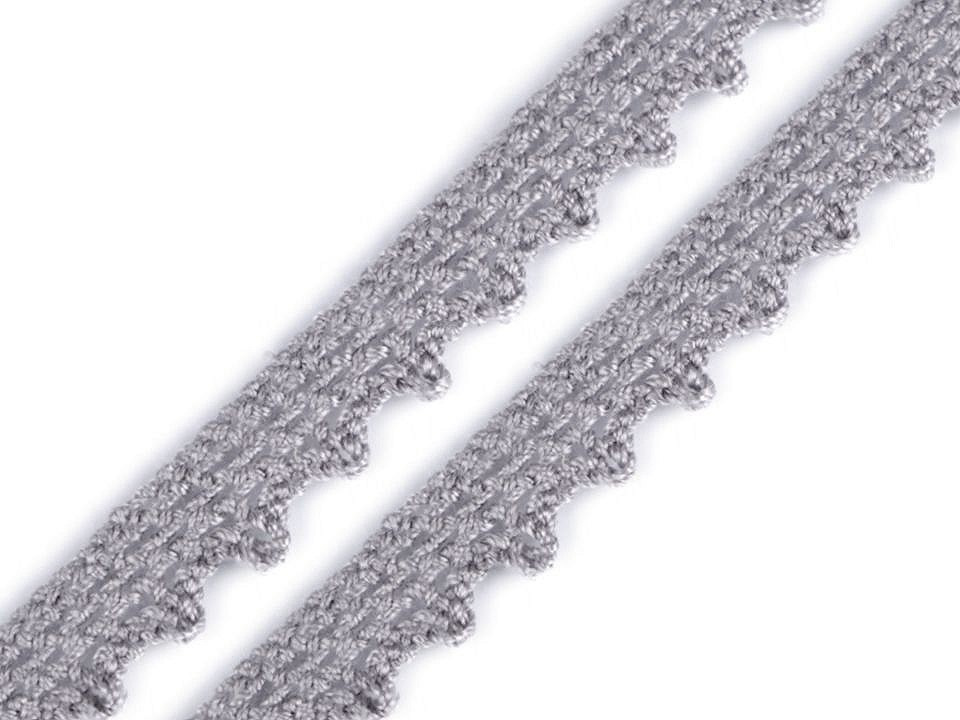 Bavlněná krajka paličkovaná šíře 10 mm, barva 7 šedá