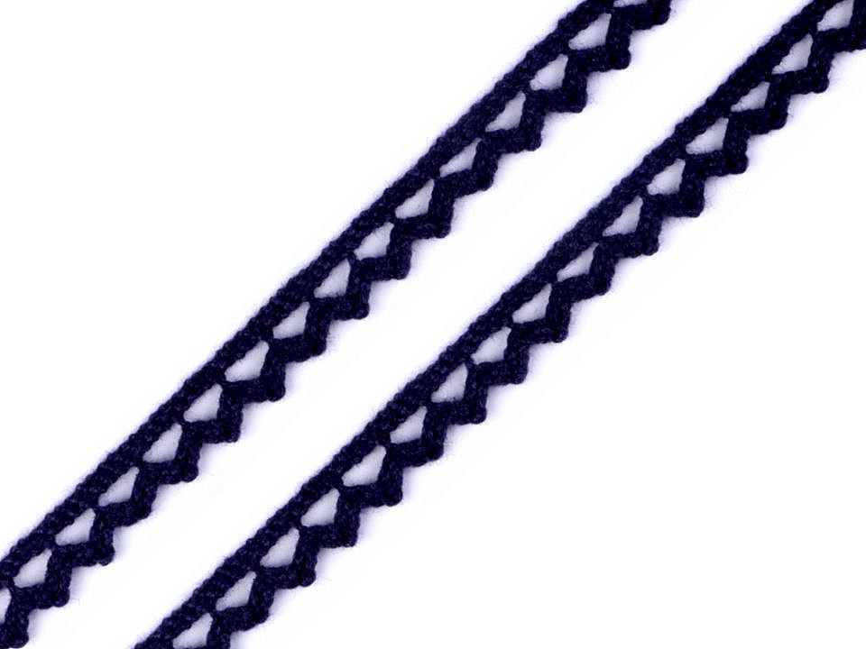 Bavlněná krajka paličkovaná šíře 9 mm, barva 12 modrá pařížská