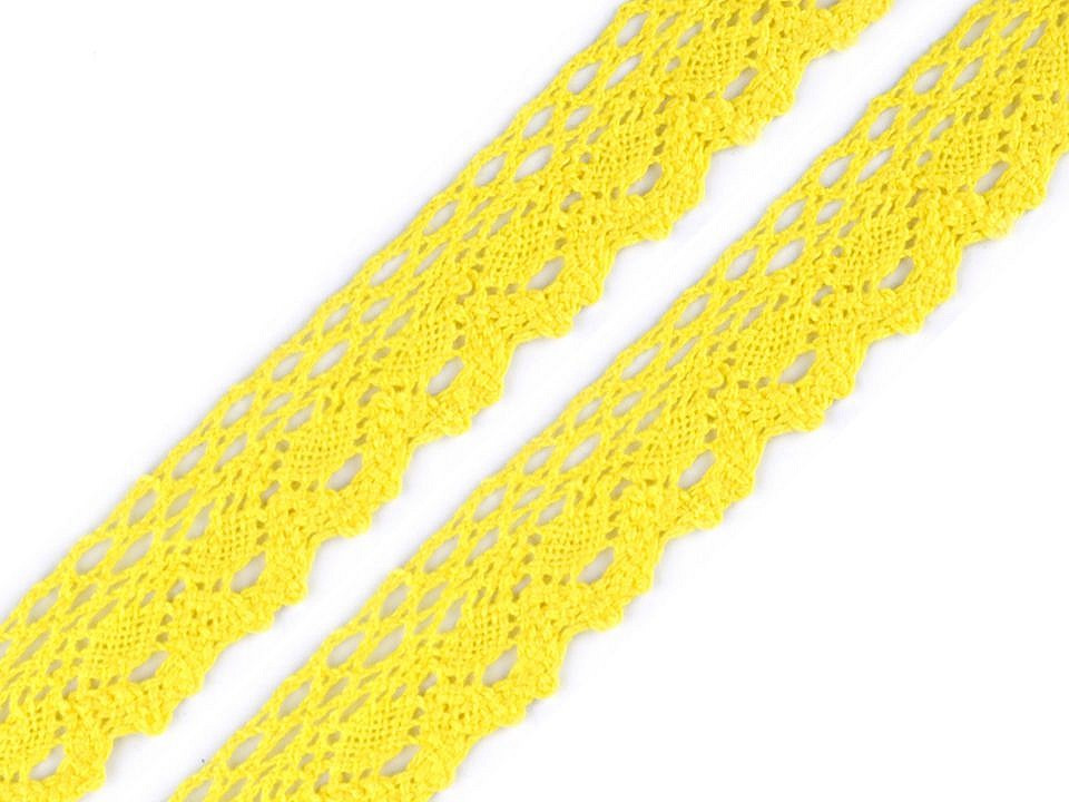 Bavlněná krajka paličkovaná šíře 28 mm, barva 19 žlutá