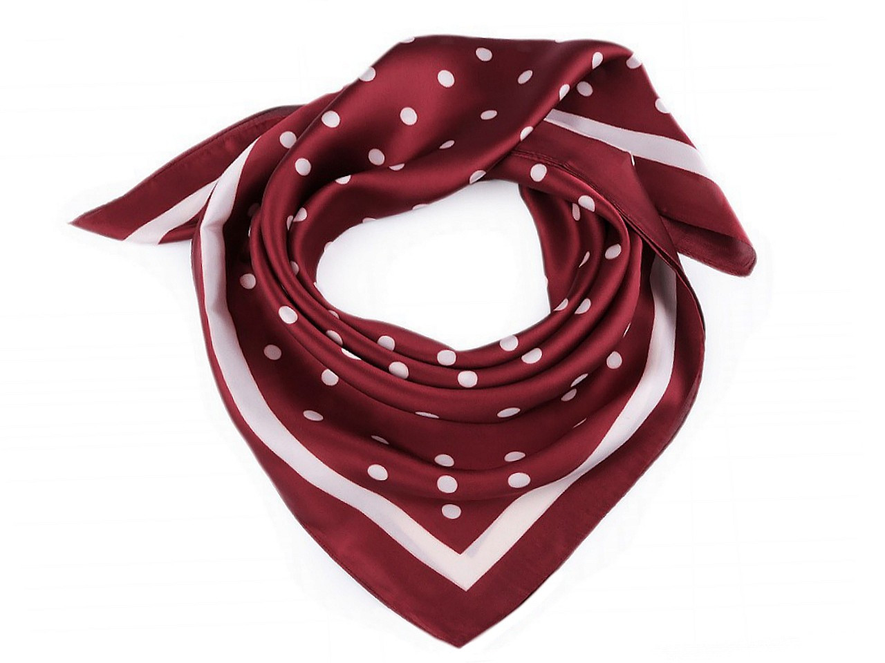 Saténový šátek s puntíky a lemem 70x70 cm, barva 3 vínová
