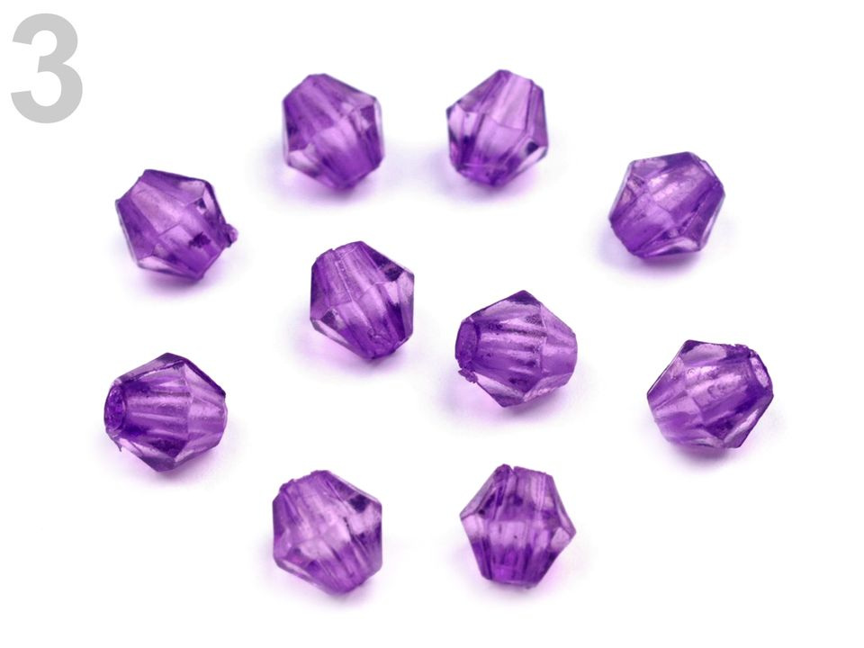 Plastové korálky cínovky / sluníčko 4x4 mm, barva 3 fialová purpura