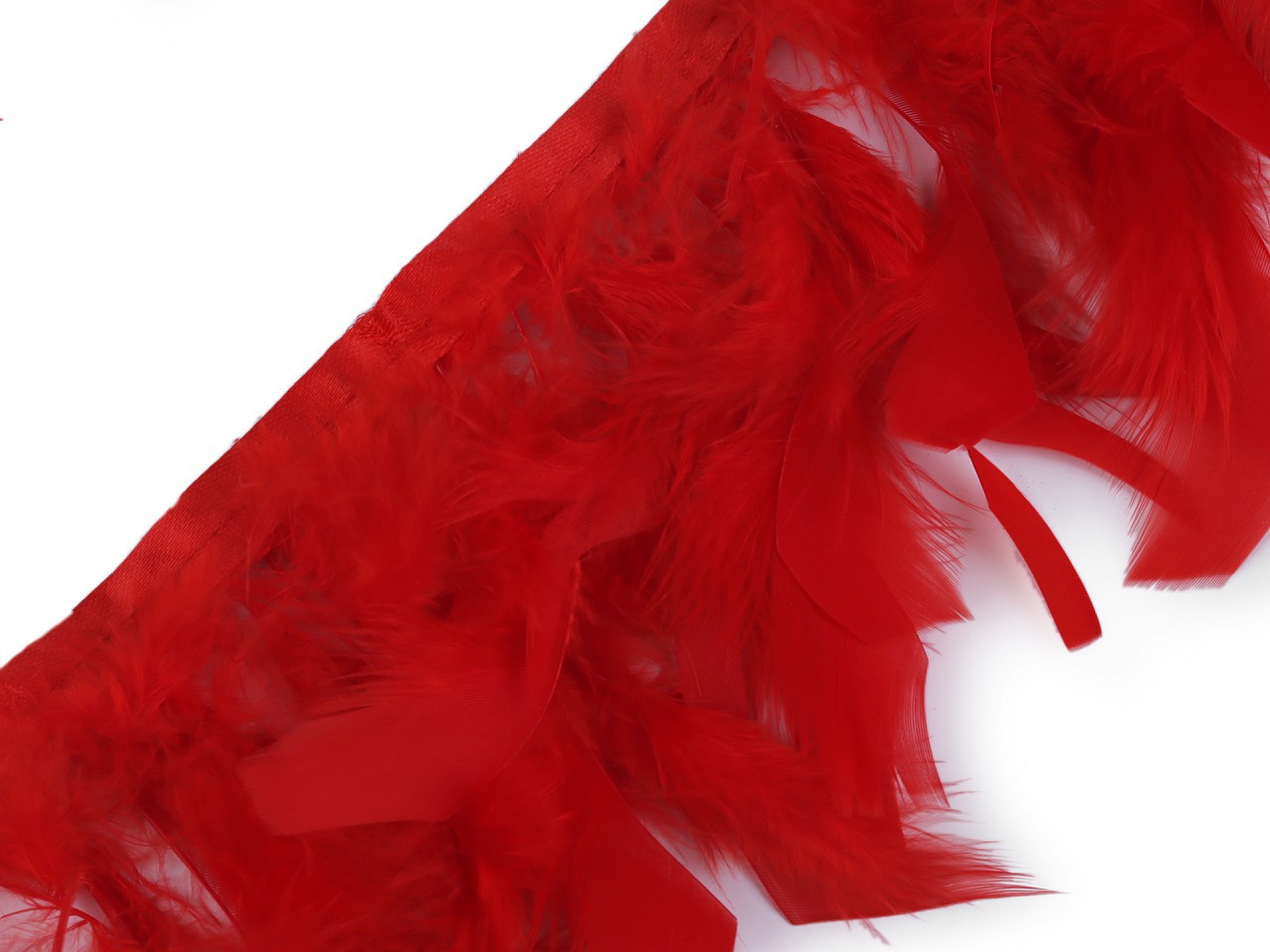 Prýmek - krůtí peří šíře 12 cm, barva 5 červená