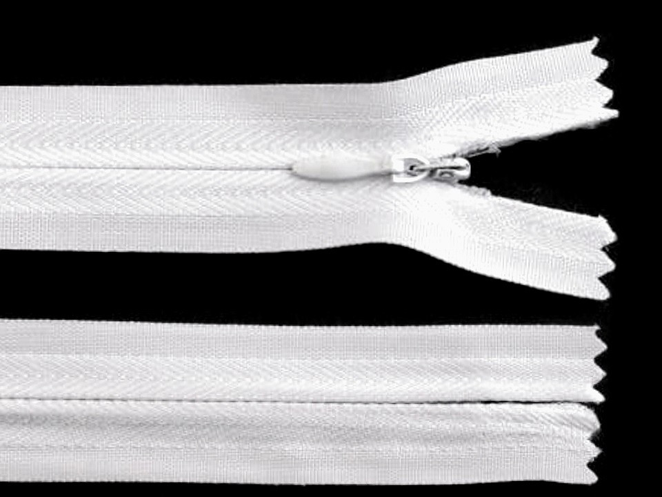 Spirálový zip skrytý No 3 délka 40 cm, barva 101 bílá