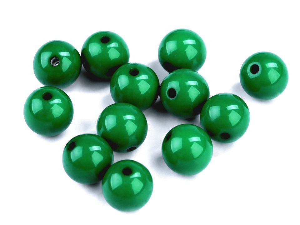 Plastové korálky Color Ø12 mm, barva 8 (S033) zelená jedle