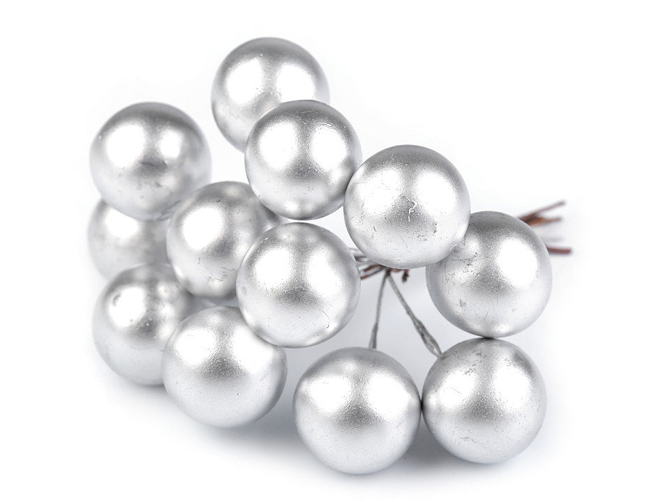 Vánoční dekorační kuličky s drátkem Ø16 mm, barva 3 stříbrná