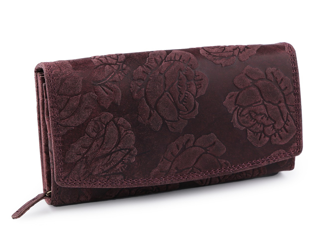 Dámská peněženka kožená s květy, barva 2 starofialová tmavá