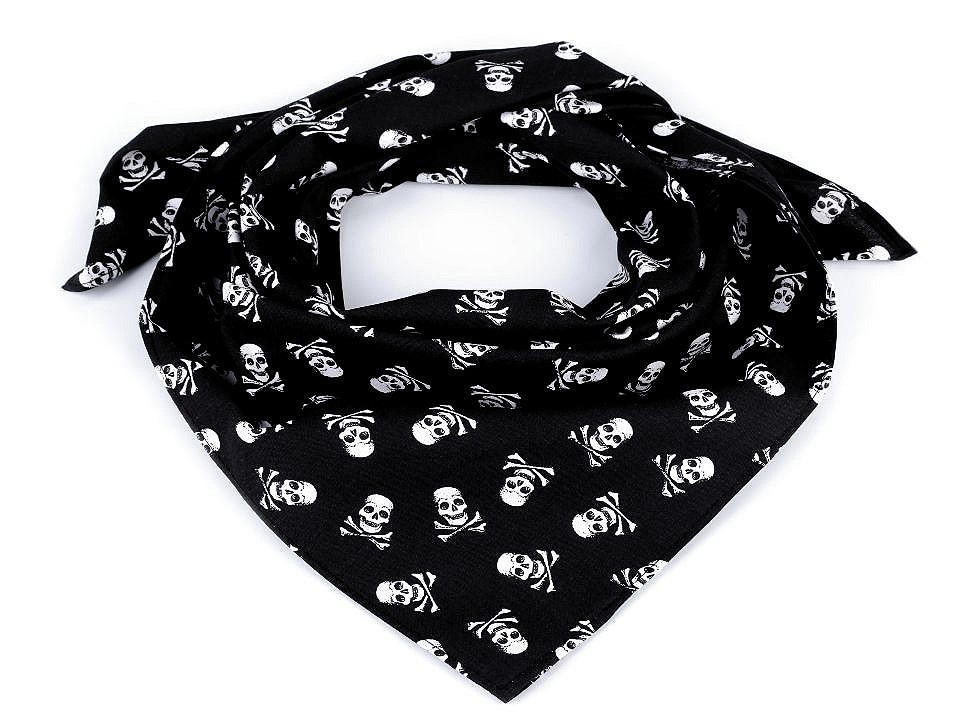 Bavlněný šátek pirát 65x65 cm, barva 7 (236) černá lebka