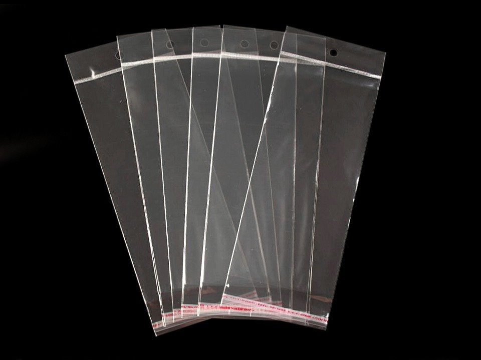 Fotografie PP sáček s lepicí klopou a závěsem 10x22 cm, barva transparent