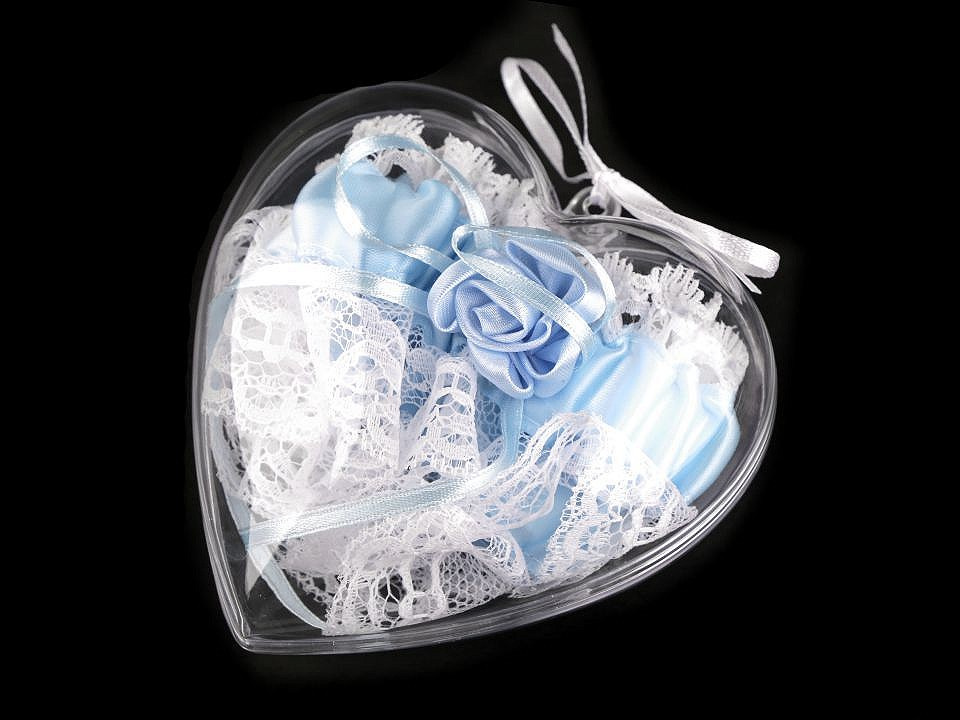 Svatebni podvazek dárkové balení srdce, barva 4 (6-7 cm) bílo-modrá