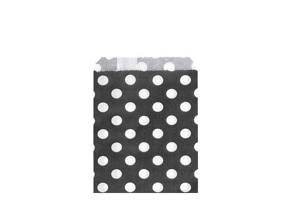 Papírový sáček chevron, puntíky 10x14 cm, barva 2 bílo-černá puntíky