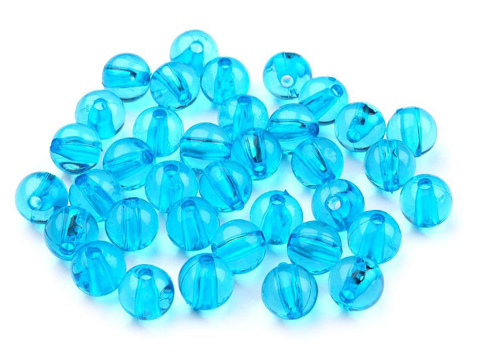 Plastové korálky Transparent Ø8 mm, barva 8 modrá sytá