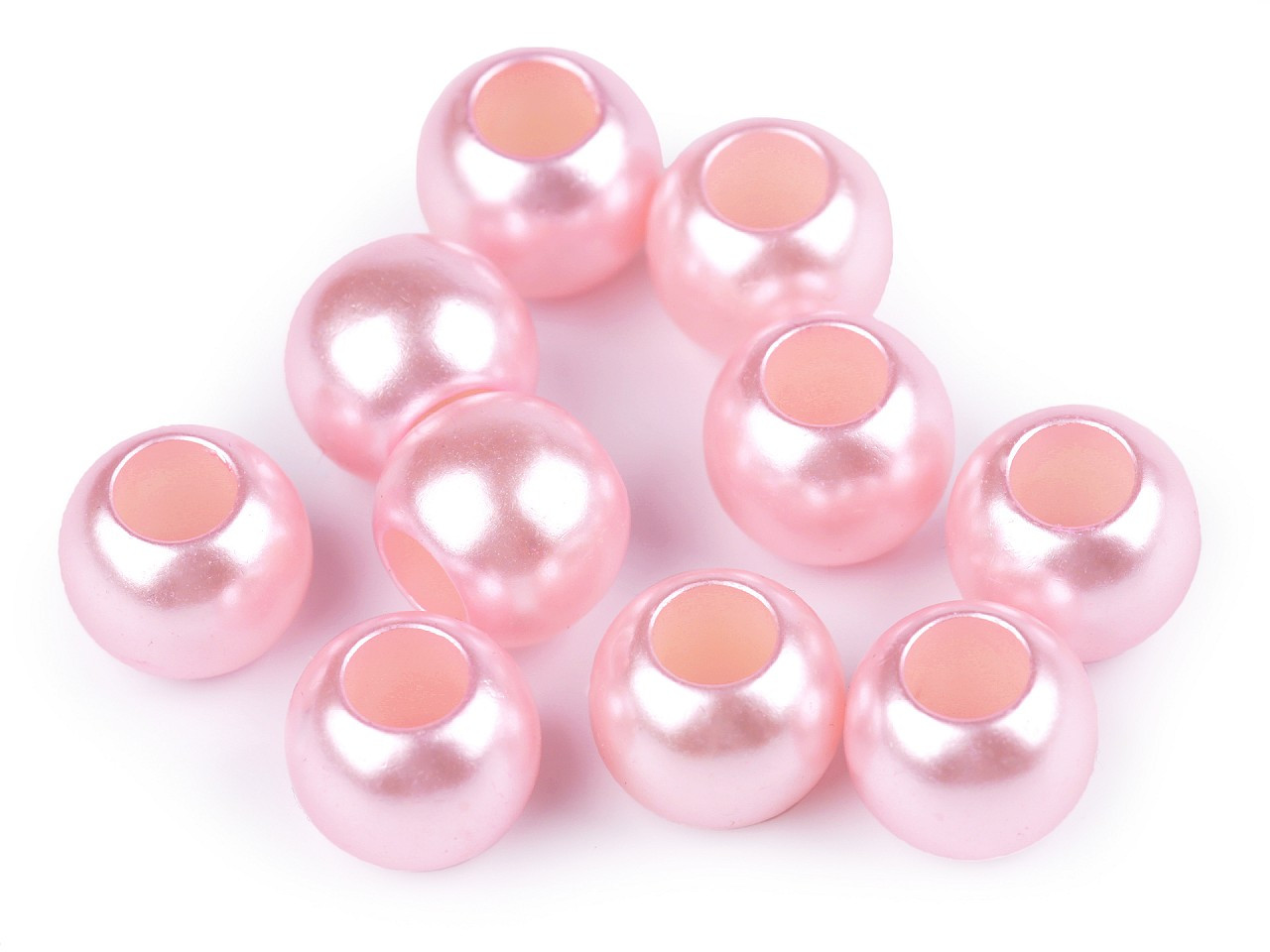 Plastové perly s velkým průvlekem 11x15 mm, barva 5 růžová sv.