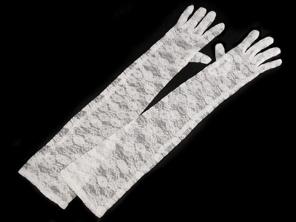 Dlouhé společenské rukavice krajkové, barva 1 (56cm) bílá