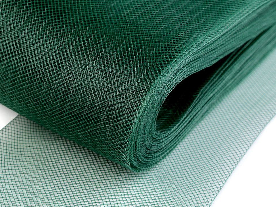 Fotografie Modistická krinolína na výrobu dekorací, fascinátorů a vyztužení šatů šíře 8 cm, barva 21 (CC13) zelená jedle