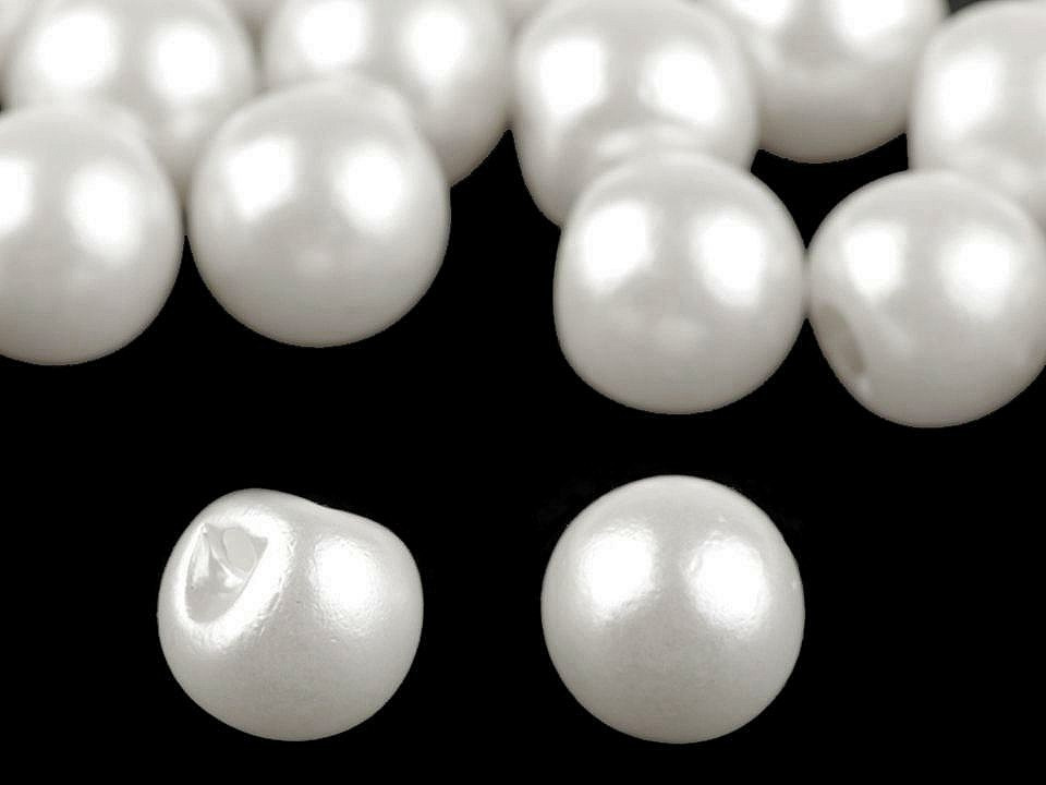 Perla k našití / knoflík Ø12 mm, barva 2 bílá perleť