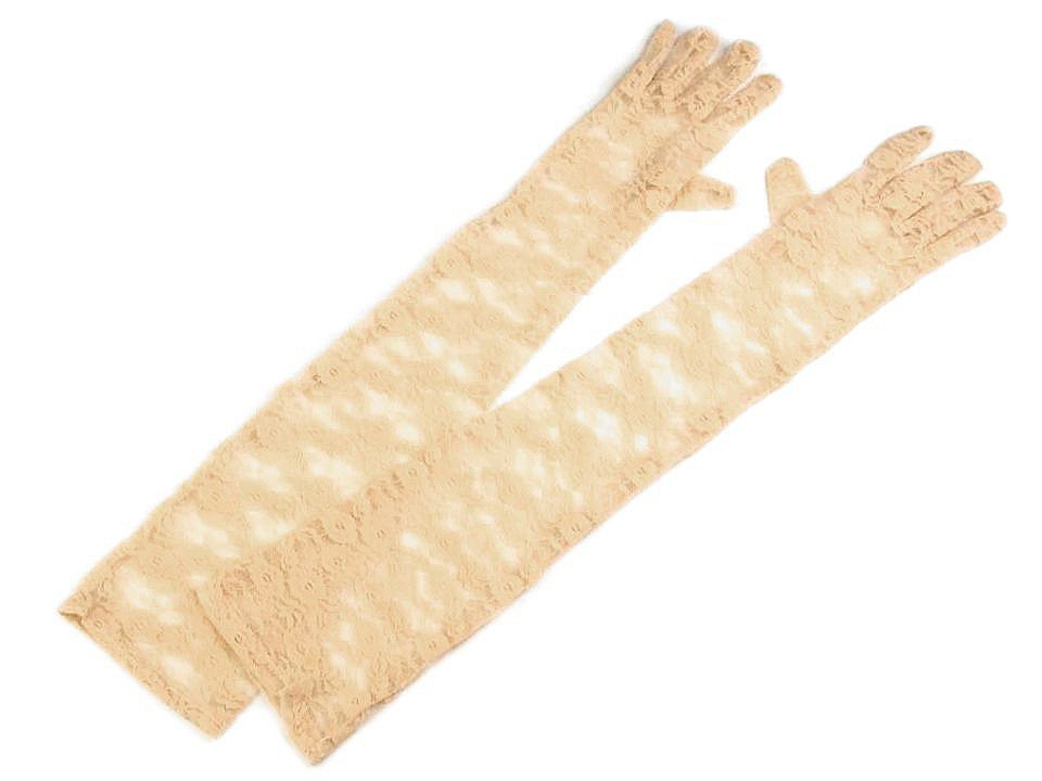Dlouhé společenské rukavice krajkové, barva 2 (56cm) béžová světlá