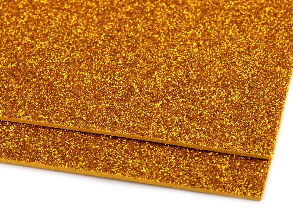 Pěnová guma Moosgummi s glitry 20x30 cm, barva 3 zlatá
