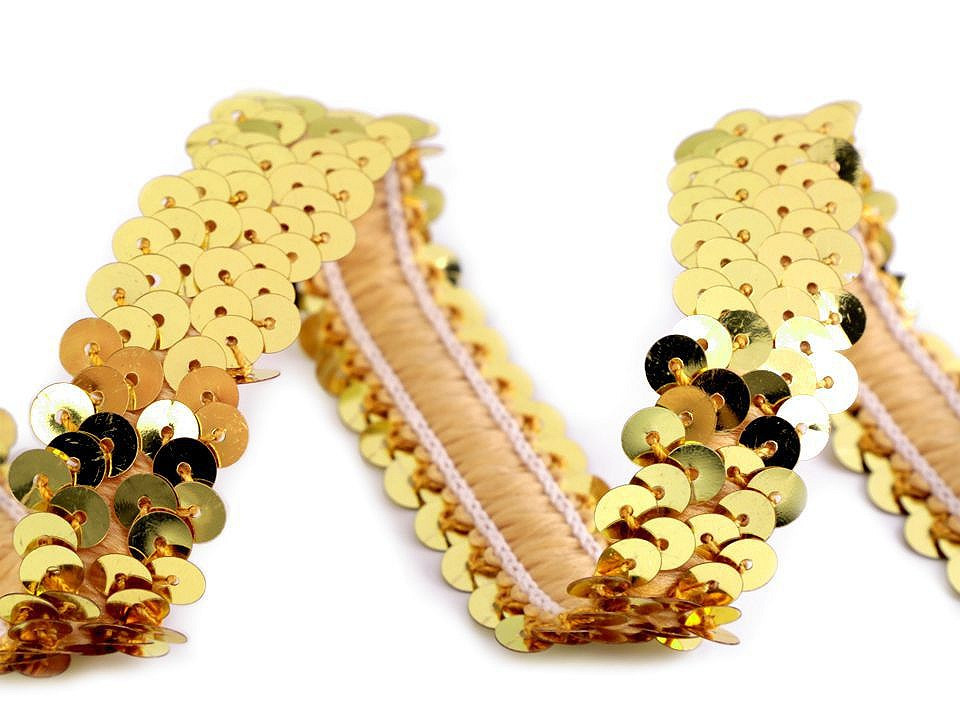 Flitrový prýmek šíře 30 mm elastický, barva 13 (20 mm) zlatá