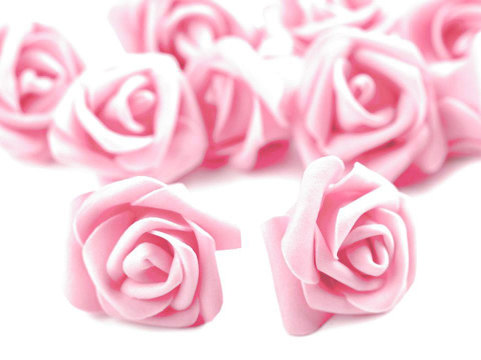 Dekorační pěnová růže Ø3-4 cm, barva 3 růžová sv.