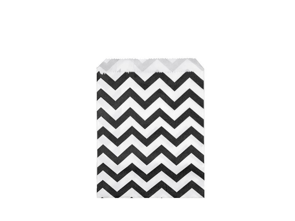 Papírový sáček chevron, puntíky 10x14 cm, barva 1 bílo-černá chevron