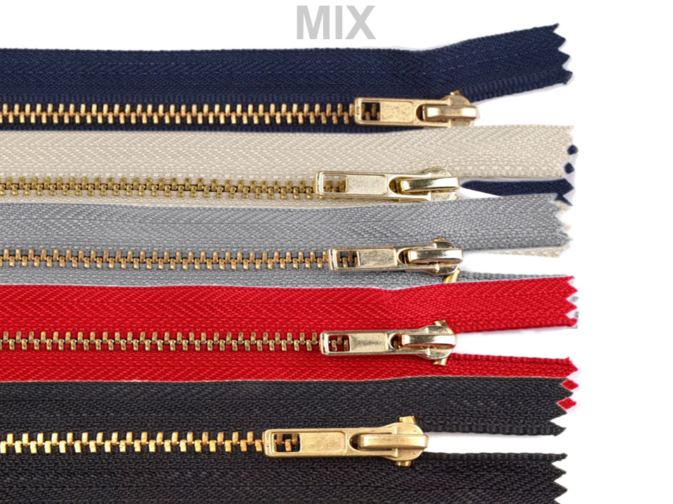 Kovový zip šíře 4 mm délka 16 cm kalhotový, barva mix náhodných variant