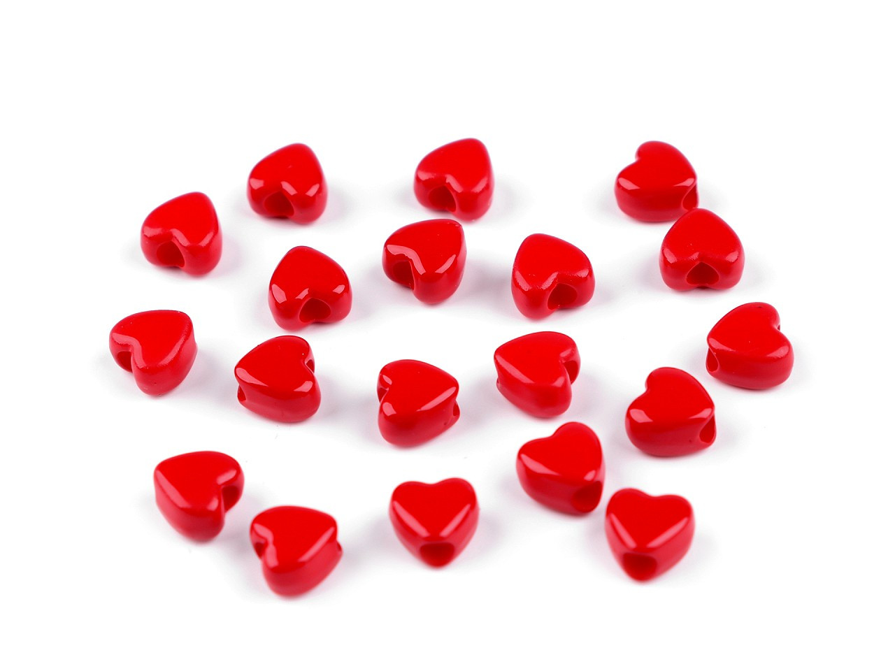 Plastové korálky srdce 8 mm, barva 3 červená