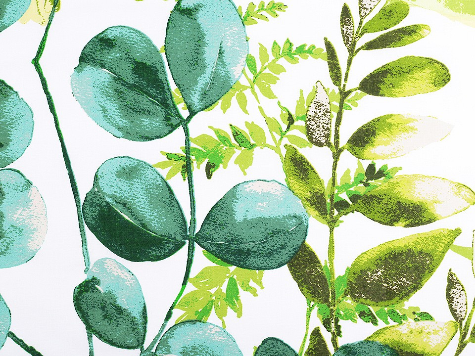 Bavlněná látka / plátno listy, barva (1033) zelená