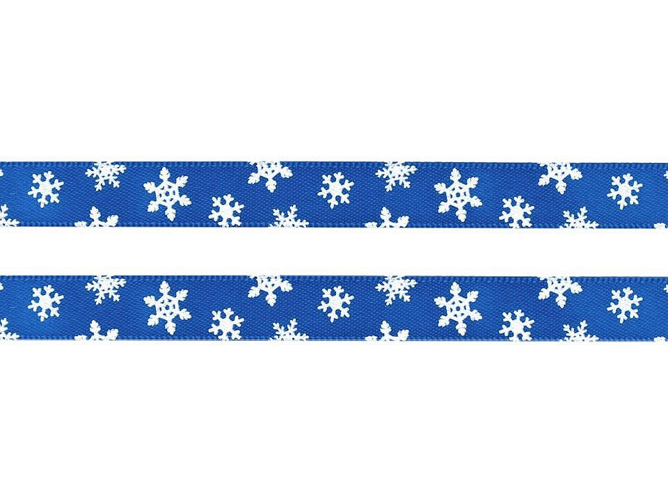 Stuha vločky šíře 10 mm vánoční, barva 4 modrá královská