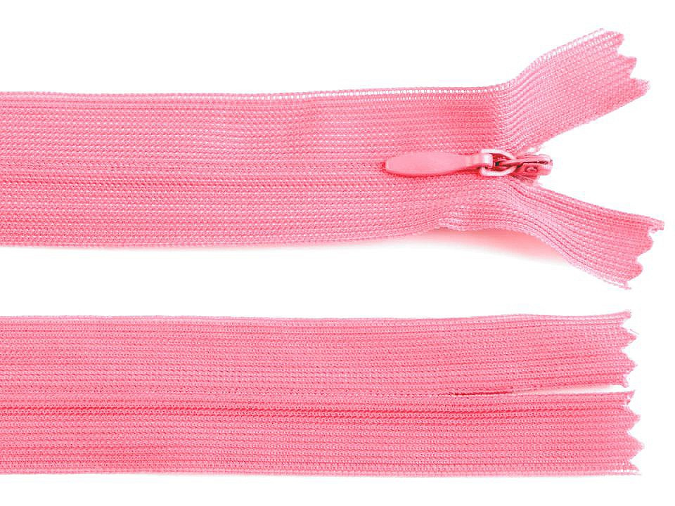 Spirálový zip skrytý šíře 3 mm délka 60 cm dederon, barva 137 růžová střední