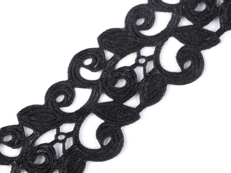 Saténový prýmek šíře 22 mm vysekávaný vzor, barva 5 černá