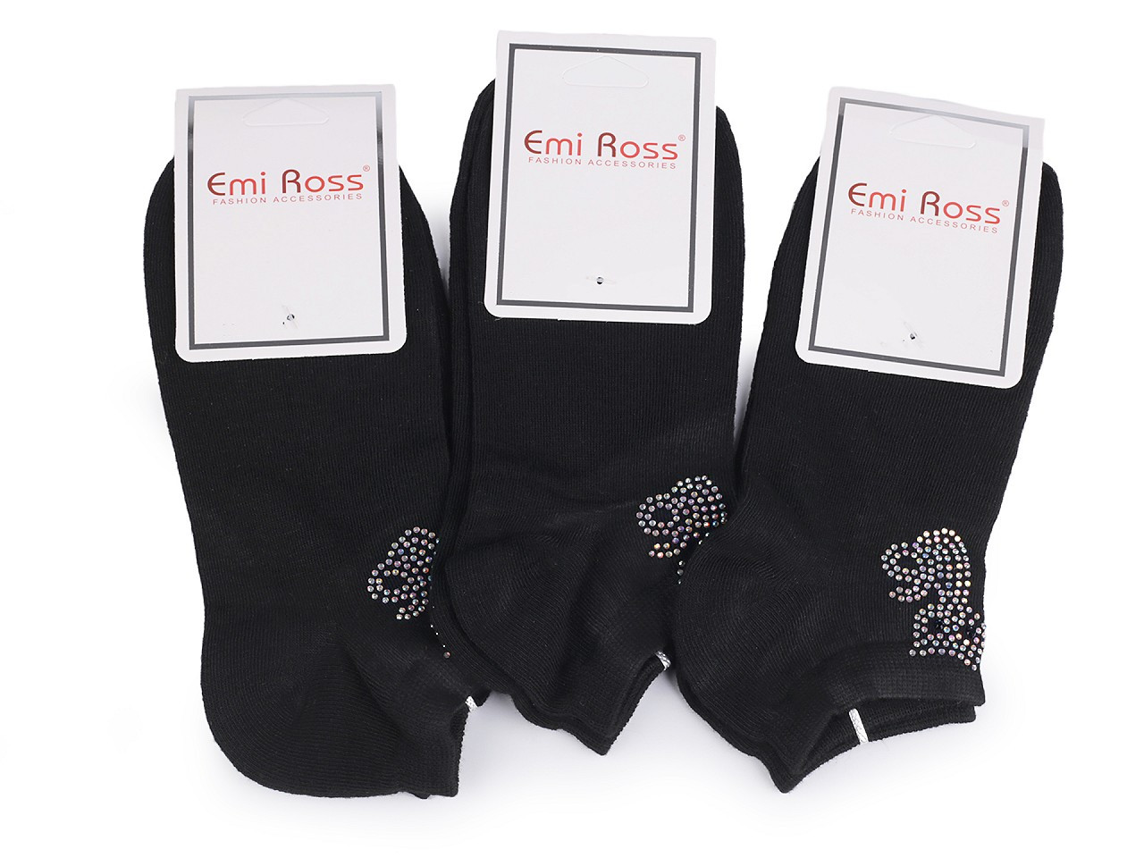 Dámské bavlněné ponožky kotníkové s kamínky Emi Ross, barva 2 (vel. 35-38) černá
