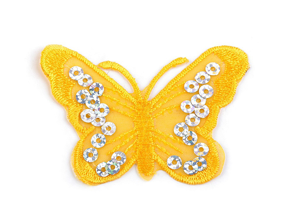 Nažehlovačka motýl s flitry, barva 2 žlutá