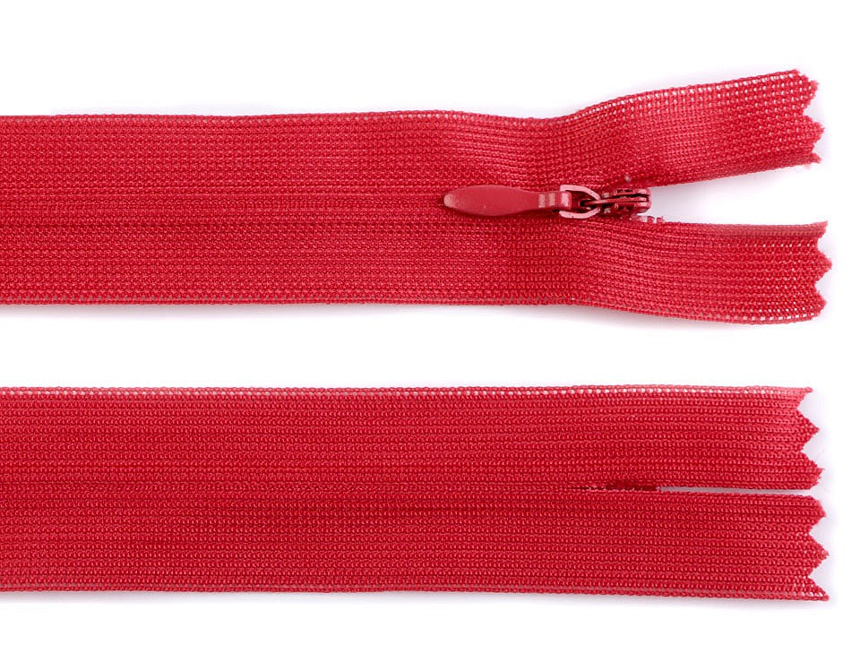 Spirálový zip skrytý šíře 3 mm délka 50 cm dederon, barva 148 červená
