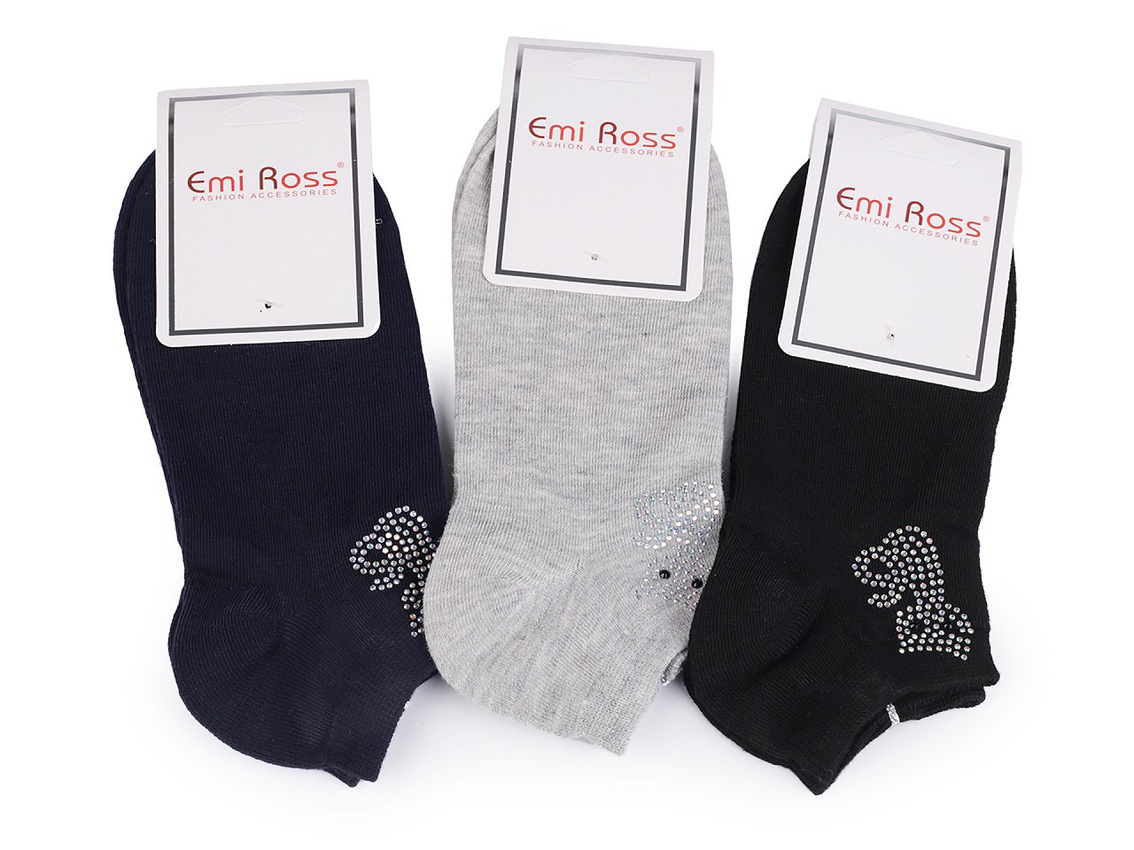 Dámské bavlněné ponožky kotníkové s kamínky Emi Ross, barva 5 (vel. 35-38) mix