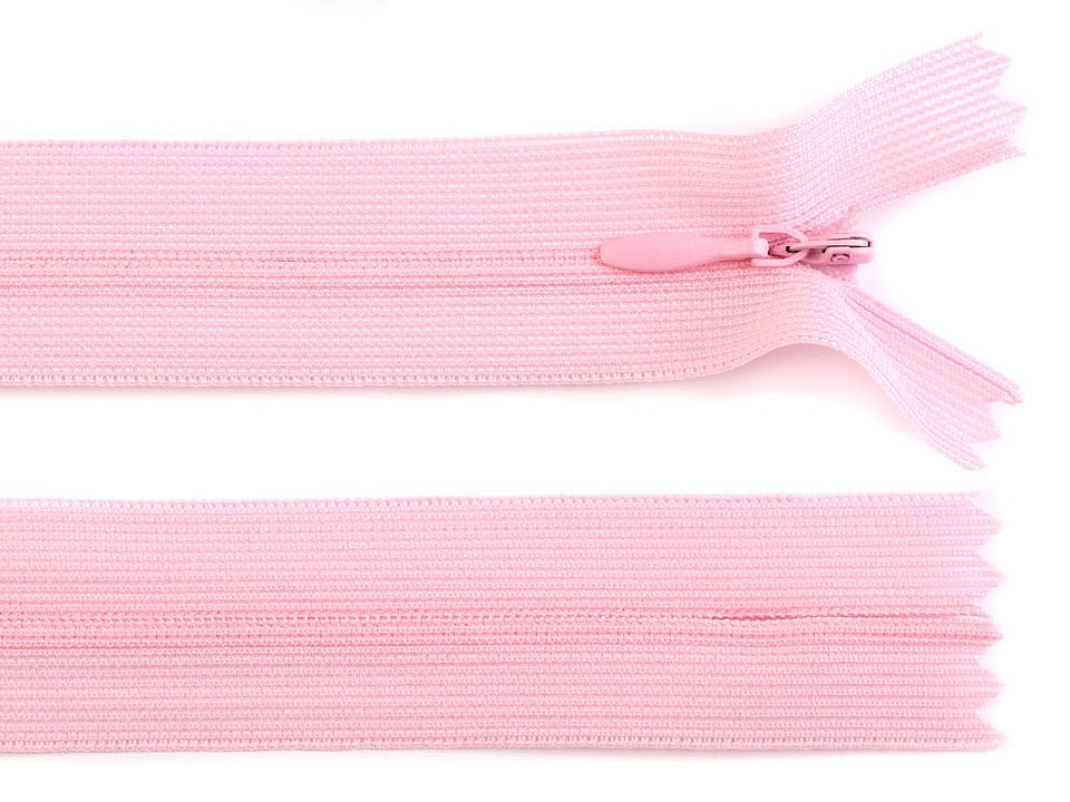Spirálový zip skrytý šíře 3 mm délka 50 cm dederon, barva 134 růžová dětská světlá
