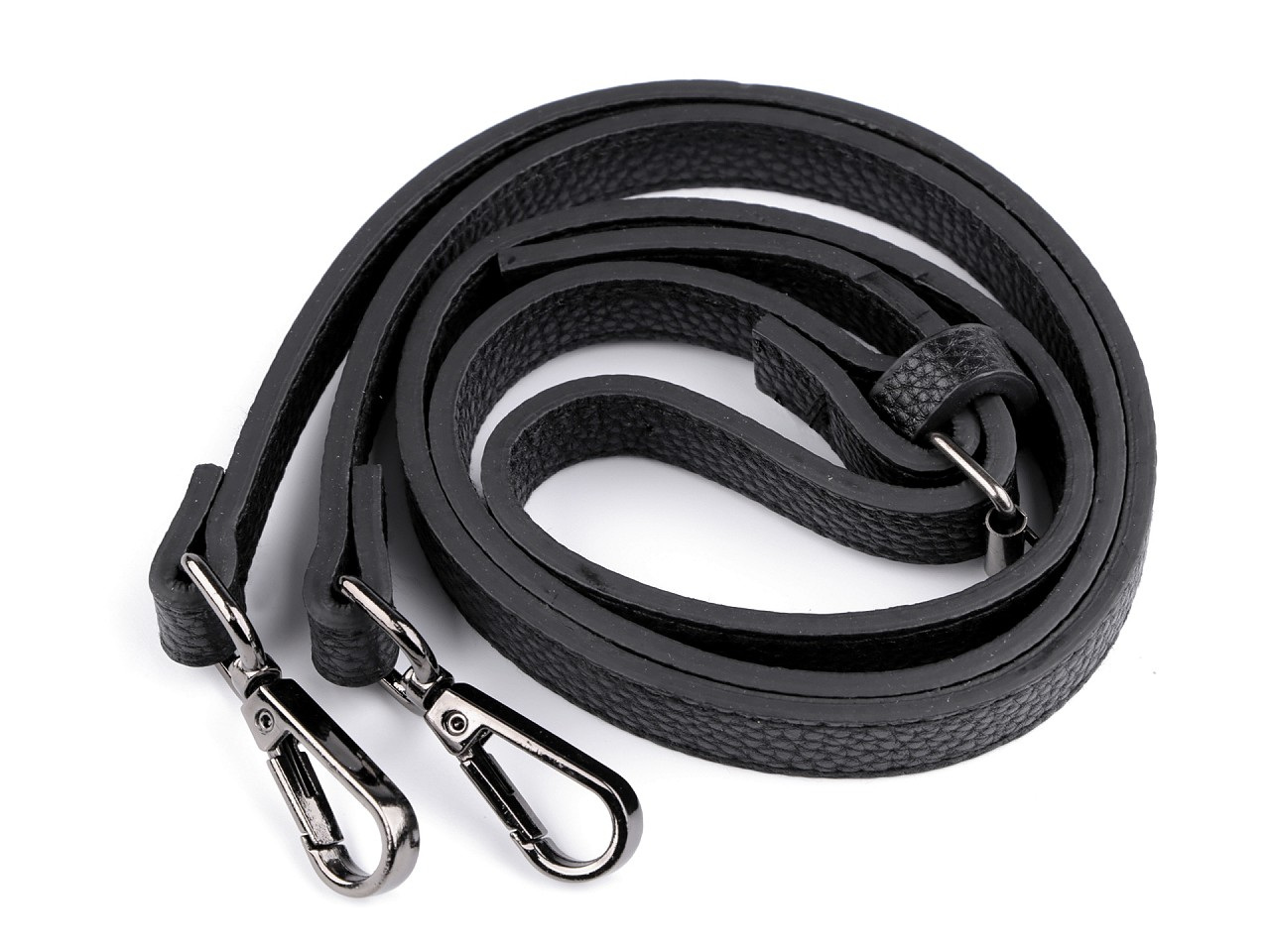 Koženkový popruh / ucho na kabelku s karabinami šíře 1,5 cm, barva 3 černá černý nikl