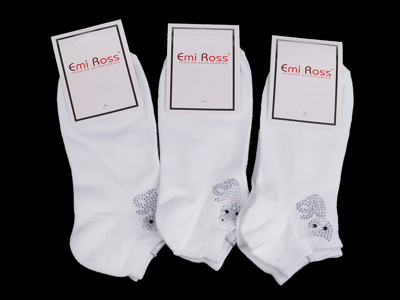 Dámské bavlněné ponožky kotníkové s kamínky Emi Ross, barva 6 (vel. 39-42) bílá