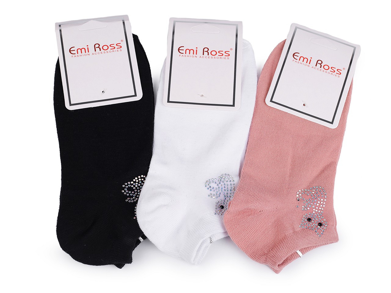 Dámské bavlněné ponožky kotníkové s kamínky Emi Ross, barva 3 (vel. 35-38) mix