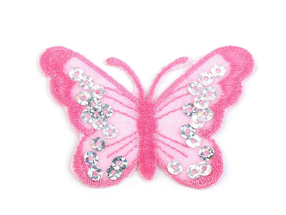 Nažehlovačka motýl s flitry, barva 3 růžová