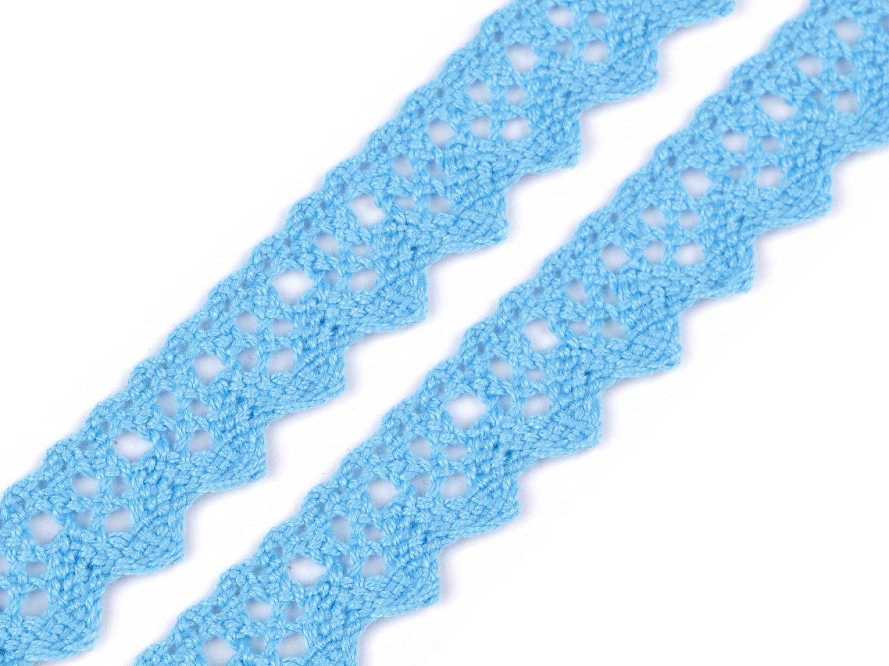 Bavlněná krajka paličkovaná šíře 15 mm, barva 14 modrá azuro (PES)