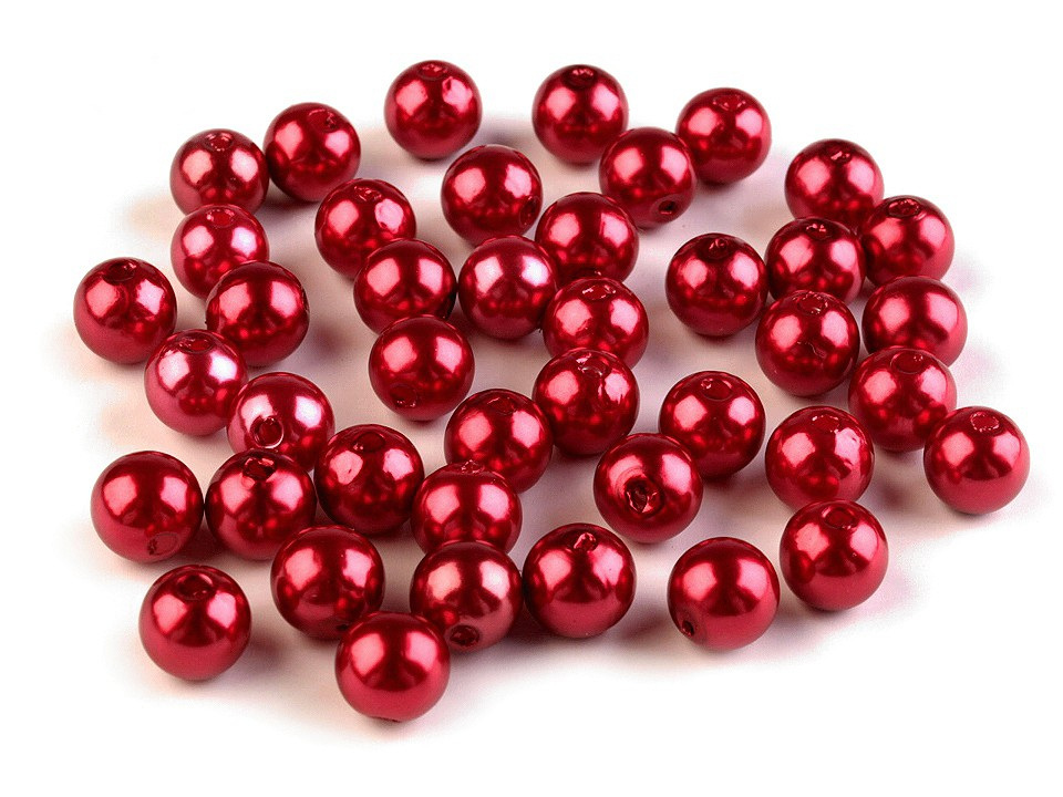 Plastové voskové korálky / perly Glance Ø8 mm, barva F80 červená