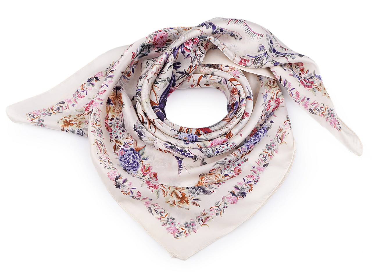 Saténový šátek květy 70x70 cm, barva 3 krémová světlá