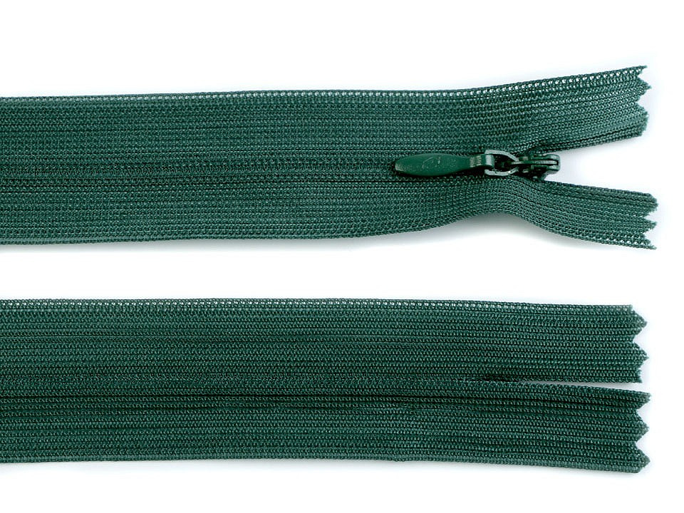 Spirálový zip skrytý šíře 3 mm délka 50 cm dederon, barva 272 zelená piniová